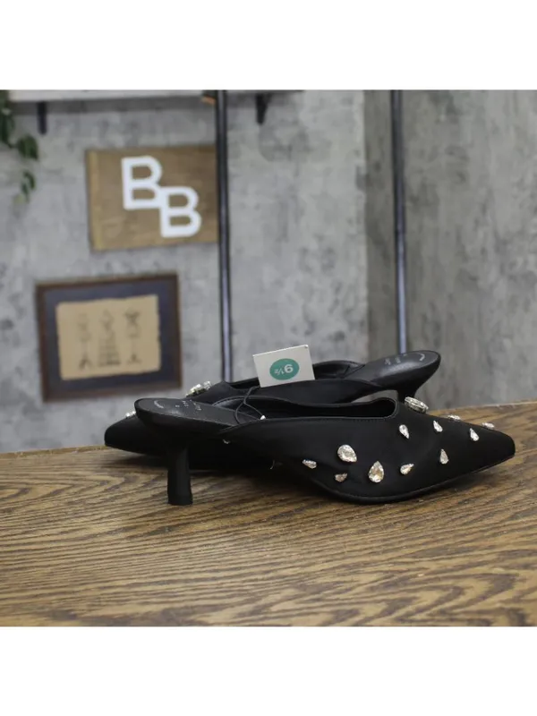 NWT A New Day Womens Katia Heels Satin Teardrop Mules 94663384 Black 9.5M - Image 7