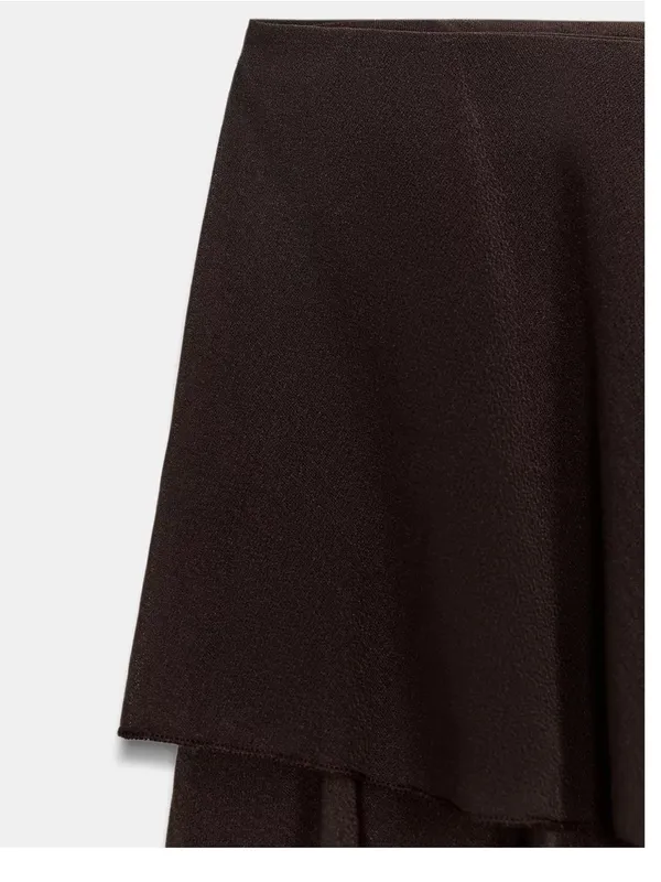 Zara NWT Brown mesh Tiered ruffle Chiffon mesh Midi Skirt - dark brown - Image 6
