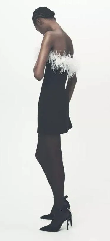 Zara dress mini bodycon Elegant Black and White Feather holiday party coctail - Image 13