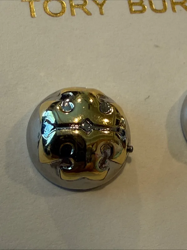 Tory Burch | Gold & Silver Plated Logo Dome Stud Earrings - Image 3
