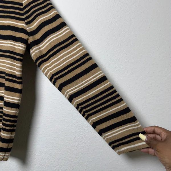 Selfie Couture Women Cotton Ramie Striped Cardigan Sweater XL Brown Preppy Polo - Image 3