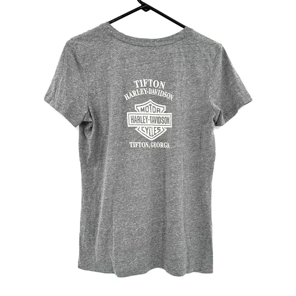 Harley Davidson Size Medium Short Sleeve Gray T-Shirt Tifton GA‎ V Neck Graphic - Image 2
