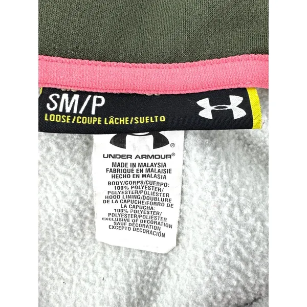 Under Armour Womens Camo Full Zip Hoodie‎ Pink Logo Fleece Sweatshirt Small - Image 6