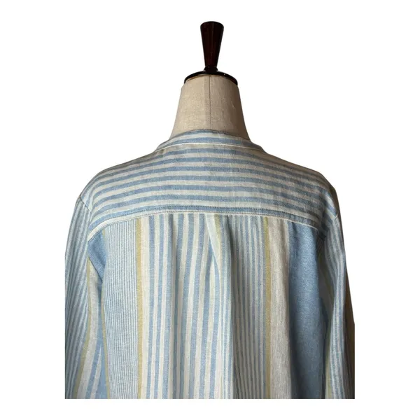 Soft Surroundings‎ Shirt Women Medium Blue Floreale Striped Popover Linen Top - Image 5