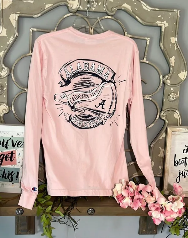Champion University Of Alabama Pink Tshirt Cotton Long Sleeve Tee Womens Small - Image 7