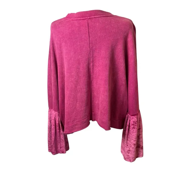 Free People Glorious Sweatshirt XS‎ Bell Velvet Sleeves Oversized Cropped Maroon - Image 8