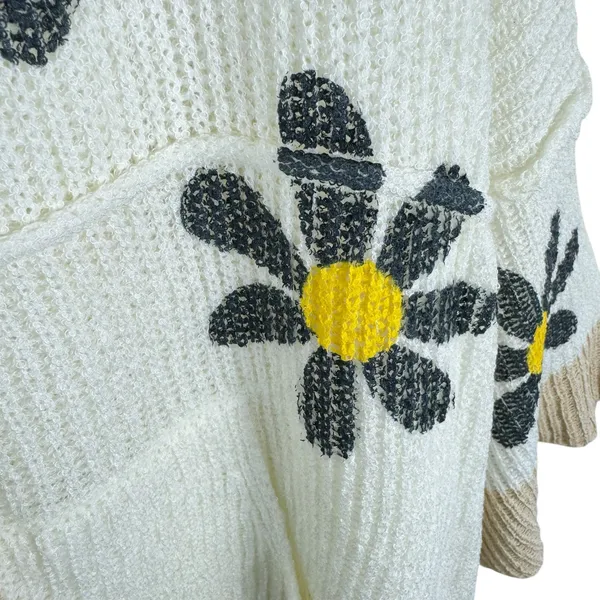Mello‎ Cream Tan Flower Full Zip Hooded Oversized Super Stretchy Cardigan Size M - Image 5