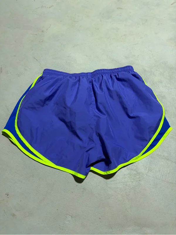 Nike Women's Purple and blue Running Shorts with Neon Trim large - Image 6