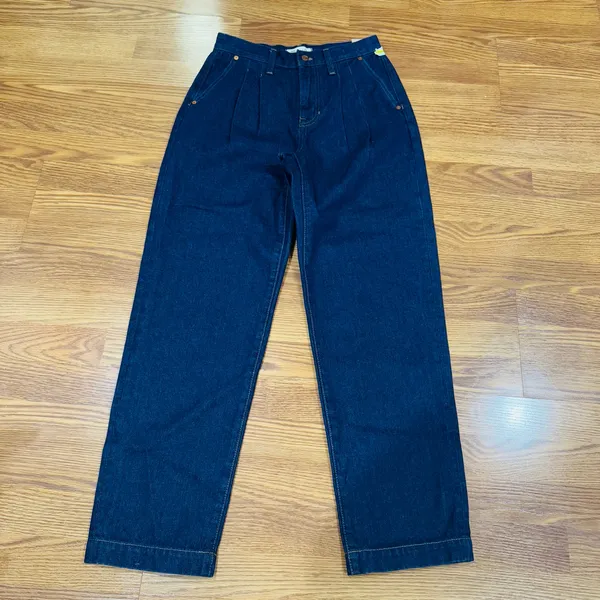 Madewell Baggy Straight Pleated Woodham Dark Wash Denim Jeans Size 26 - Image 11