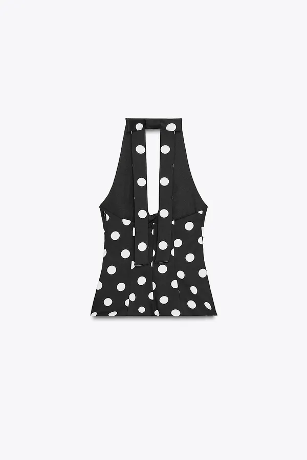 Zara Black and White Polka Dot Halter Top - Image 6