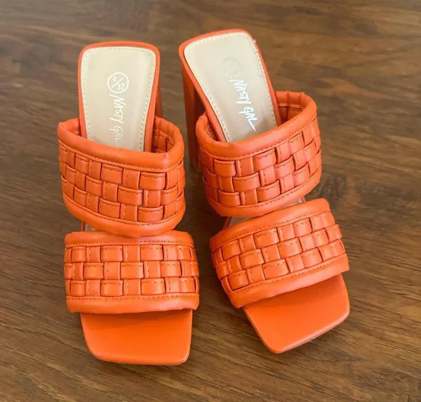 Nasty Gal Orange braided block heel mules - Image 2