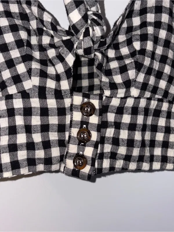 Women’s By Together Black & White Gingham Tie-Front Cropped Tank Size: S - Image 2