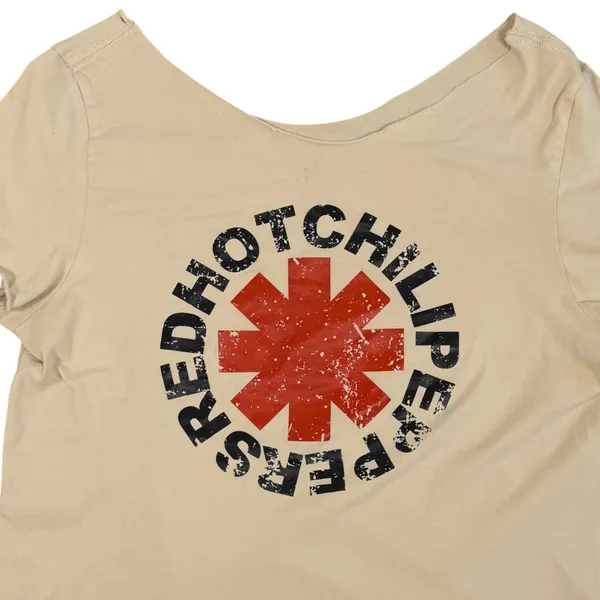 Red Hot Chili Peppers Graphic Tee Womens L Tan Off Shoulder Rock Band Shirt - Image 10