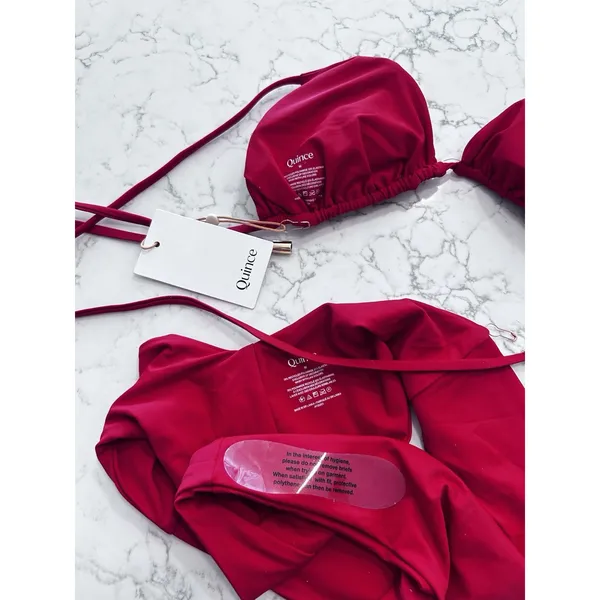 New Quince Cherry Red Italian Triangle Bikini Top & V Cut High Leg Bottom Medium - Image 3