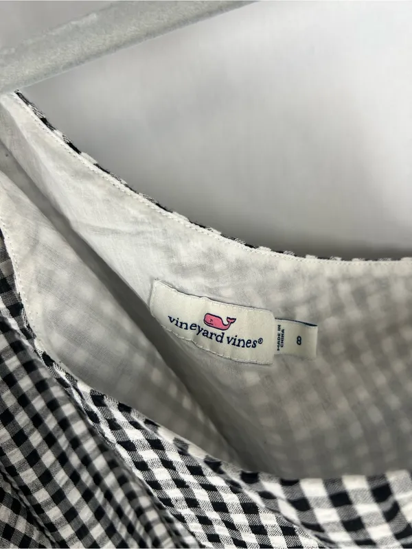 Vineyard Vines Black & White Gingham One-Shoulder Dress - Image 3