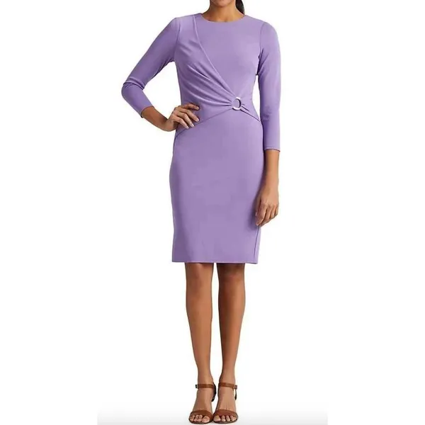 Lauren Ralph Lauren Jersey 3/4 Sleeve Dress Draped Knee Length Purple US 6 NWT - Image 3