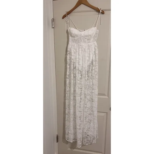 For Love & Lemons $260 Lorena Dress White Maxi Floral Bridal Lace Fairy Ethereal - Image 8
