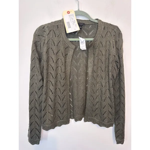 Ann Taylor Green Gold Metallic Cable Knit Sweater Small Shimmer Jacket Size S - Image 2