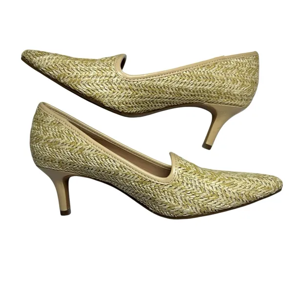 Aerosoles Women's Raffia Woven Kitten Heel Pumps Pointed Toe Natural Beige 8M‎ - Image 6