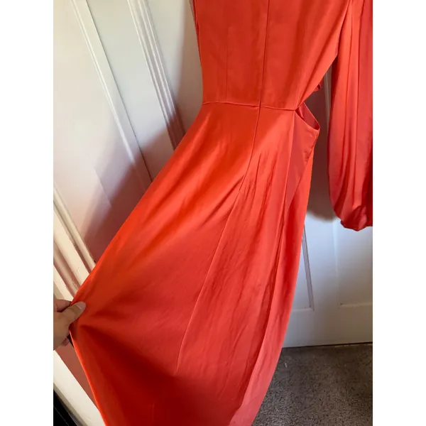 Significant Other Lara Bright‎ Orange Long Sleeve Satin Dress size US4 - Image 9