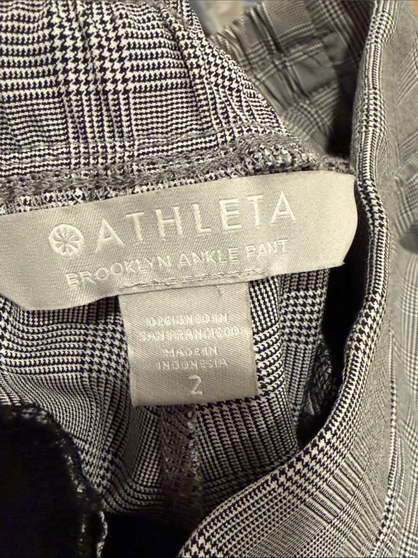 Athleta Brooklyn Grey Plaid Ankle‎ Pants with Black Side Stripe 2 - Image 5