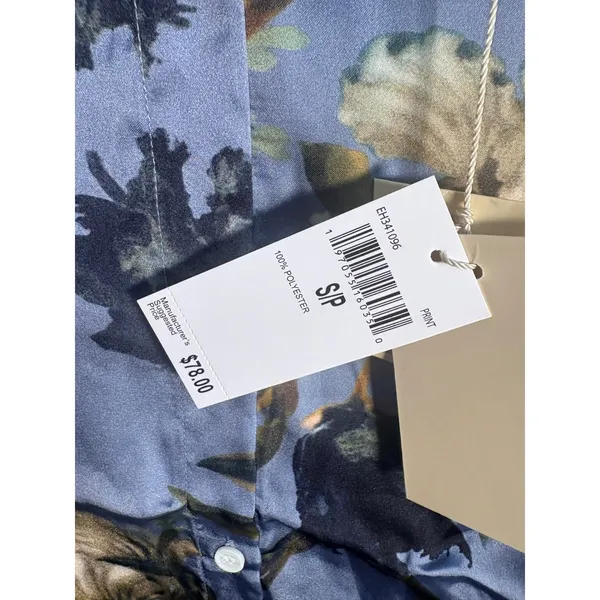 Elie‎ Elie Tahari Womens Blue Floral Satin Button Down Blouse Size Small NWT - Image 6