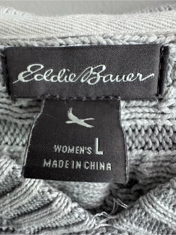 Eddie Bauer Women’s Light Gray V-Neck Pullover Hooded Sweater Size Large - Image 6