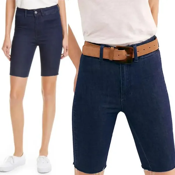 Free People So Chic Biker Denim Short Rinse‎ Cobalt - Image 2