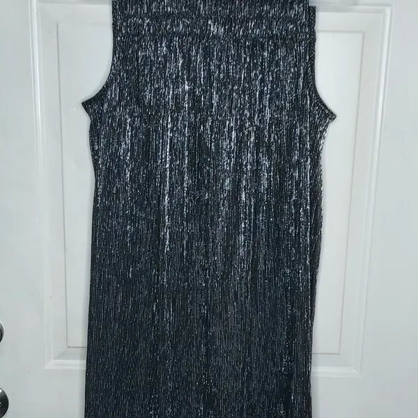 Nine West Black Silver Metallic Lined Sleeveless Party Shift Dress Size Large - Image 2