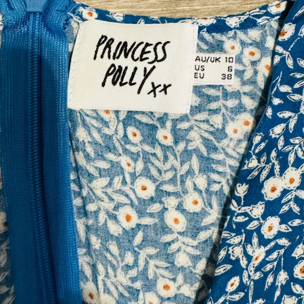 Princess Polly Blue Floral‎ V Neck Mini Dress Short Sleeve Flounce Hem Size 6 - Image 7