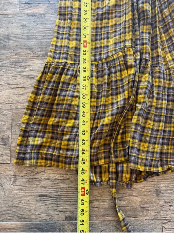 Anthropologie Yellow Plaid Dalton Wrap Midi Dress - Image 9