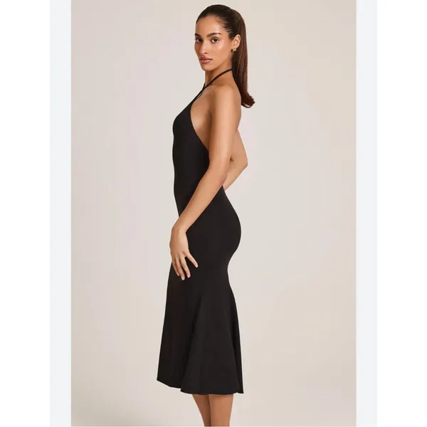 Oh Polly Karissa Modal Halterneck Midaxi Midi Dress Black Size XS Open Back CLM - Image 3