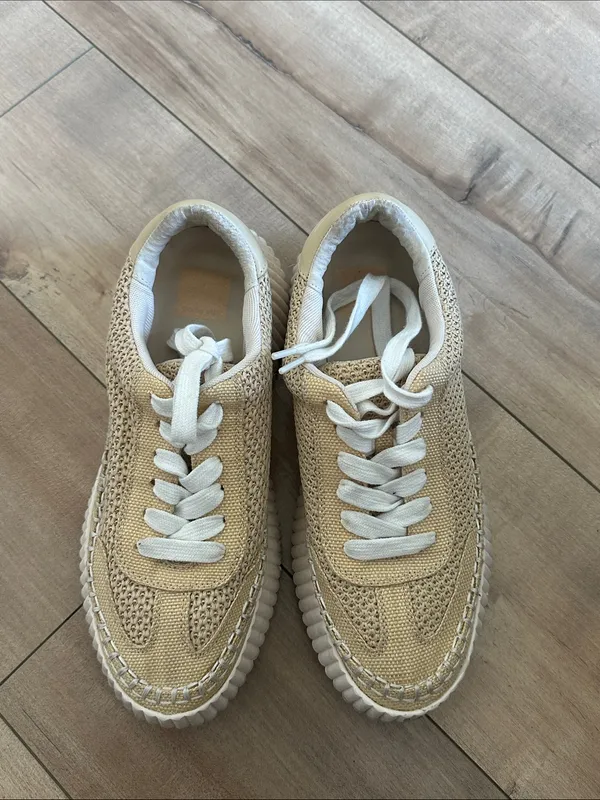 Dolce Vita Womens Dannis Platform Sneakers Shoes Beige Knit Lace Up Size 8.5 - Image 6