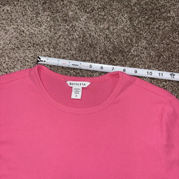 Athleta Women's Solid Pink Crew Neck Stretch Knit Tee Gym Training Size L - Image 5