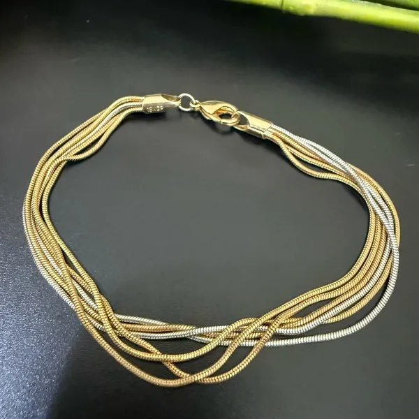 Vintage 18KGP 2-tone Gold & Silver Multi Strand Snake Chain 7.5” Bracelet 9g. - Image 2