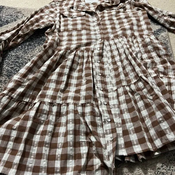 THE SHIRT Rochelle Behrens - Jules Dress in brown/cream plaid gingham‎ - Image 12