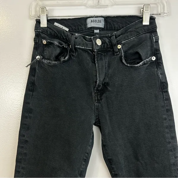 AGOLDE Toni Black Mid Rise Ankle Denim Jeans Raw Hems Size 25 - Image 4