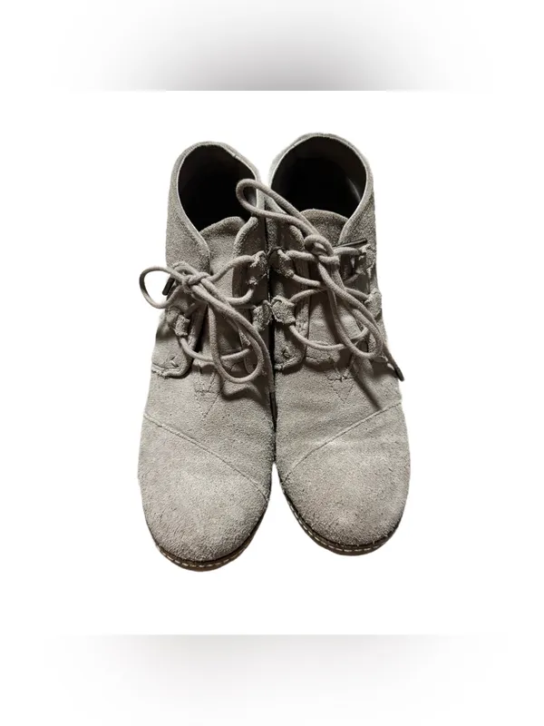 TOMS Kala Wedge Booties Women's 7 Grey Suede Lace Up Heeled Business Casual - Image 4