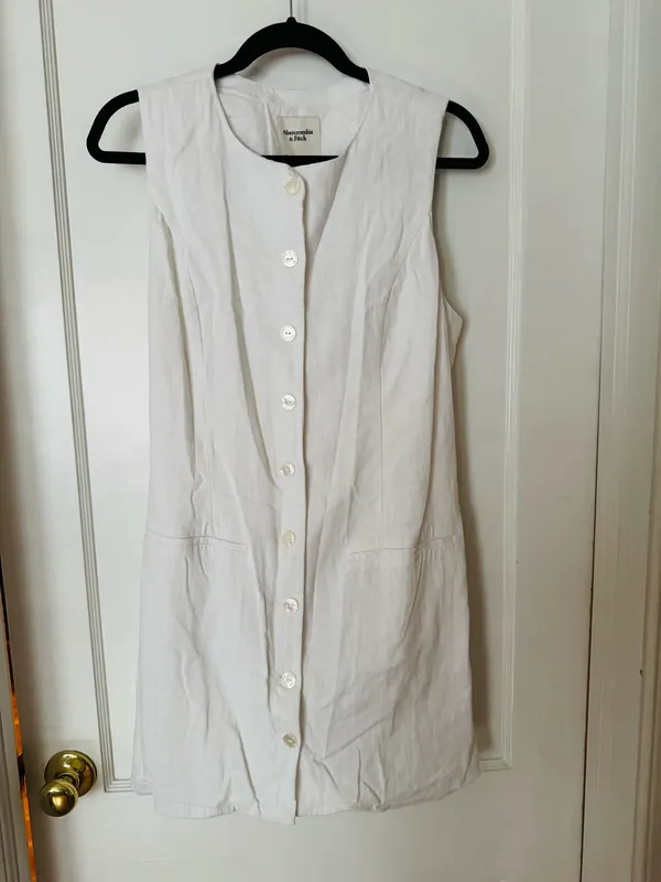 white A&F Mara linen-blend mini dress - Image 2