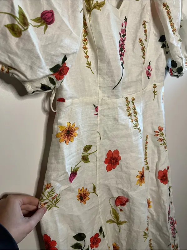 & Other Stories 100% Linen Floral Puff Sleeve Midi Dress - Image 9