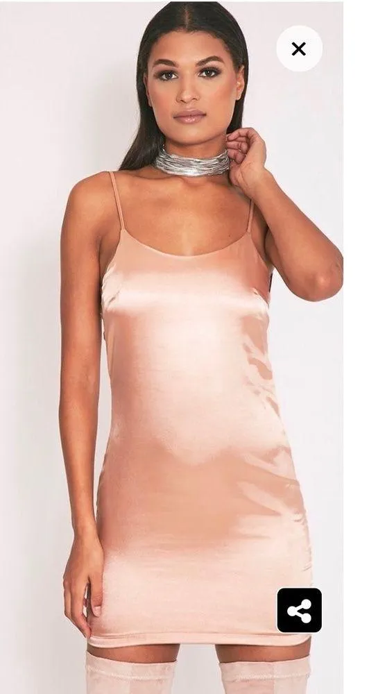Nude Tie Back Silky Slip Dress - Image 2