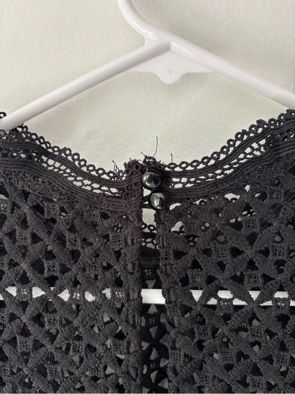 Aqua Black Crochet Lace Mini Dress Bell Sleeves Whimsigoth - Image 6