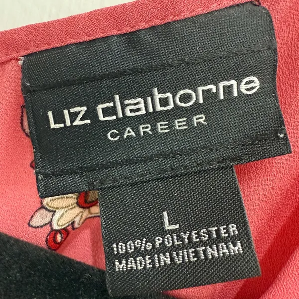 Liz Claiborne Pink Pleated Floral Short Sleeve Blouse Large - Image 2