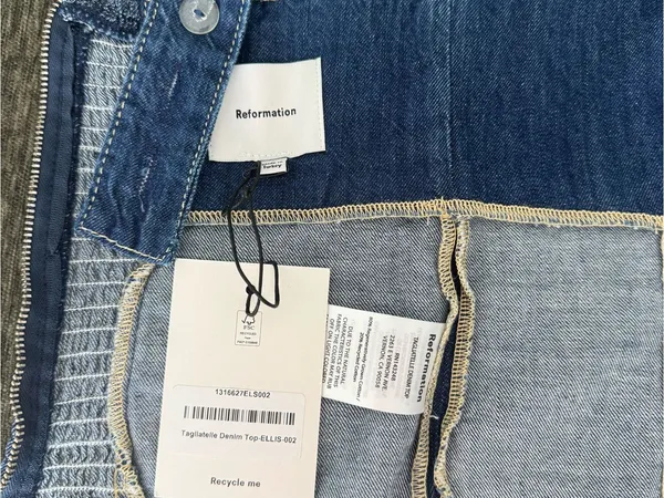Reformation Tagliatelle Denim Square neck fitted Hook & Eye Top Cotton US 2 NWT - Image 8