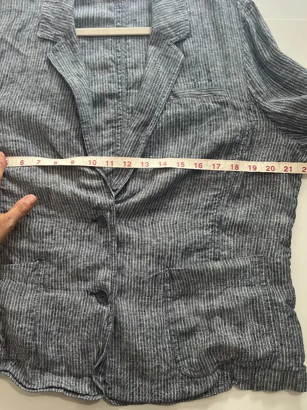 Eileen Fisher Linen Blue & White Railroad Stripe unstructured Blazer Jacket XL - Image 7