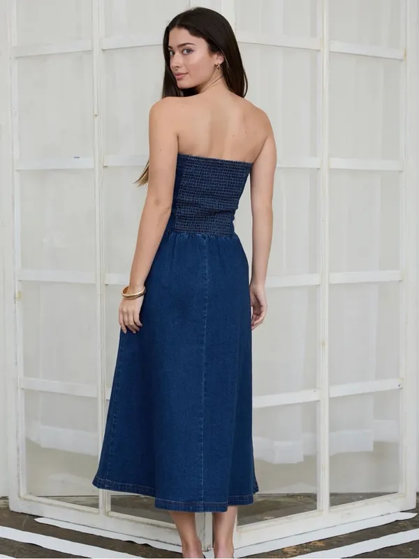 The Workshop Strapless Denim Midi Dress Dark Denim – Size Large - Image 3