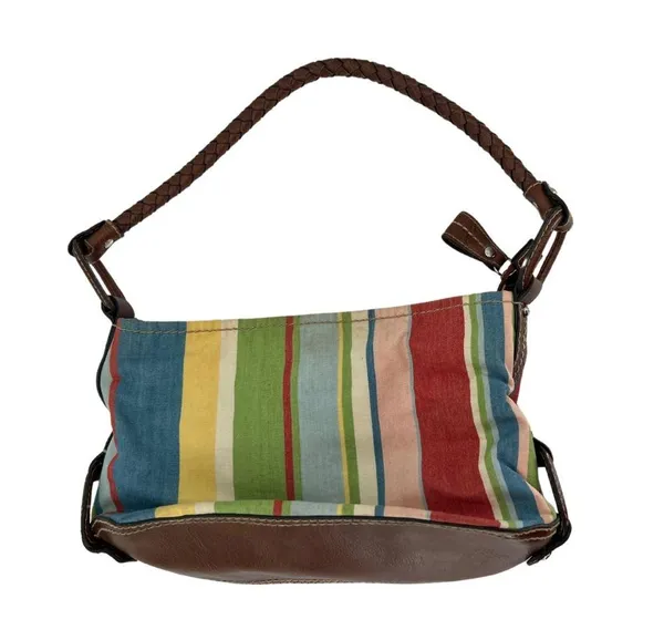 Fossil striped braided handle shoulder bag colorful magnetic closure casual - Image 3