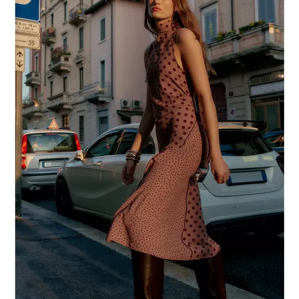 Zara NWT polka dot contrasting midi dress dusty pink & maroon dots - Image 3