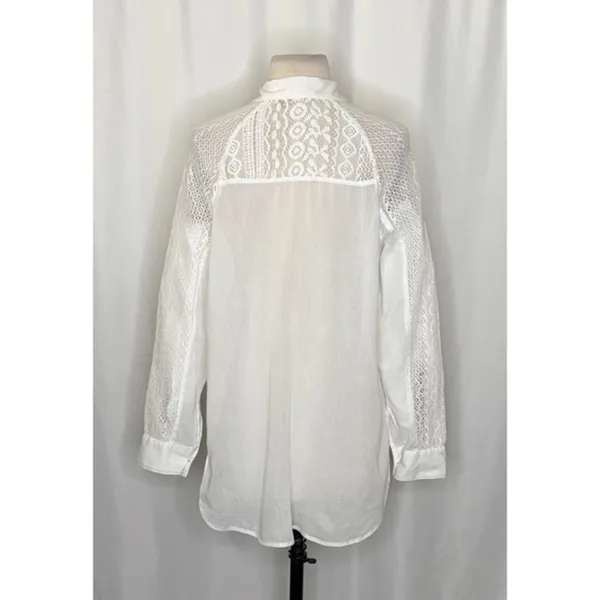 Anthropologie HOLDING HORSES White Lace Sleeve Buttondown‎ Shirt Top Lacey Small - Image 8