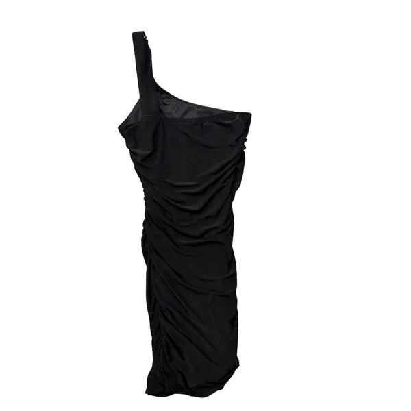 Deb Y2K Mini Dress S One Shoulder Black Ruched Rhinestone Trim Party Going Out - Image 3